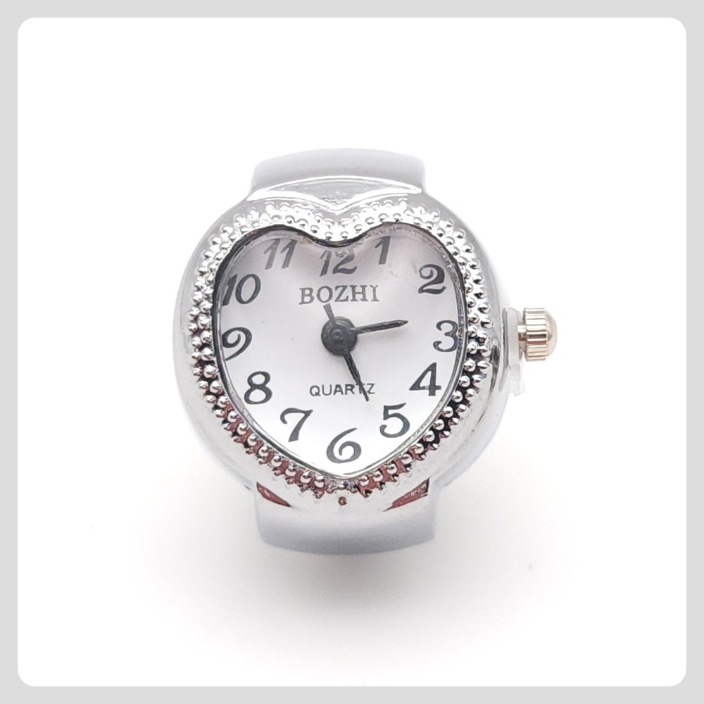 Bozhi Heart Ring Watch Silver Beaded Adjustable Quartz
